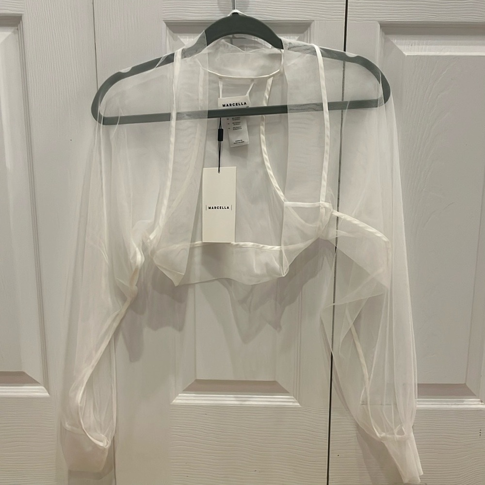 MARELLA Sheer White Mesh Top